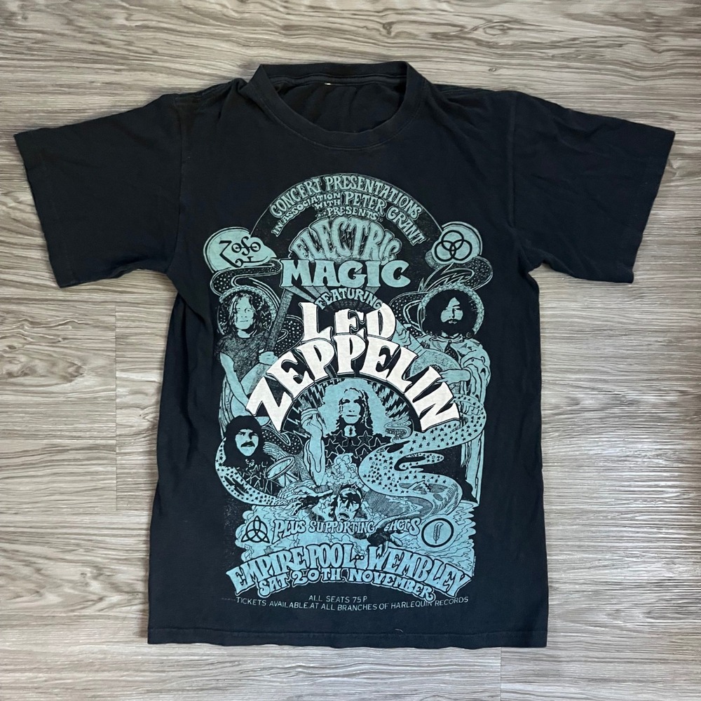Led Zeppelin Electric Magic Concert Graphic Tee Black Teal Mens Small 2011